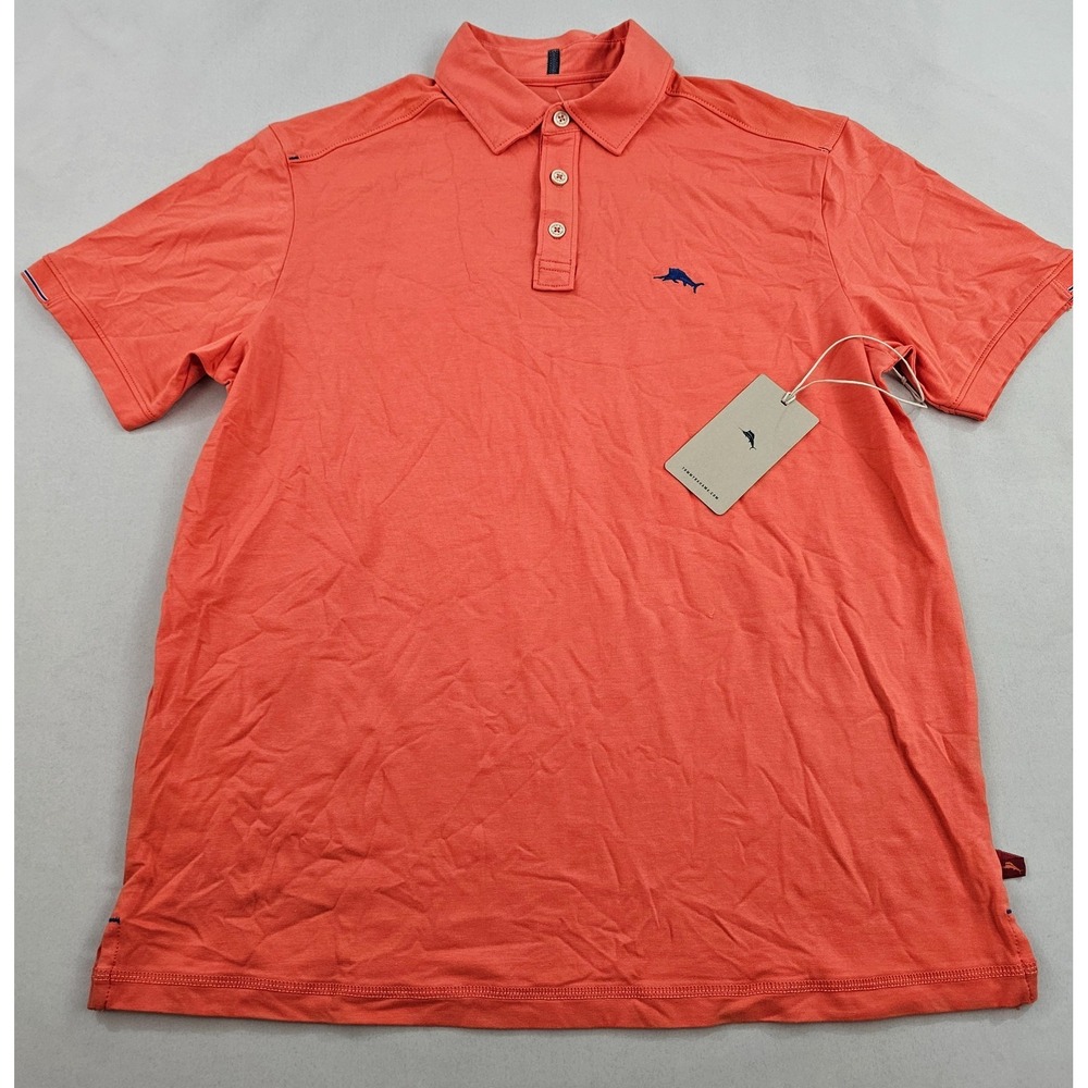 Tommy Bahama Mens IslandZone Polo Shirt Orange Small 3-Button Logo 37.5 Tech